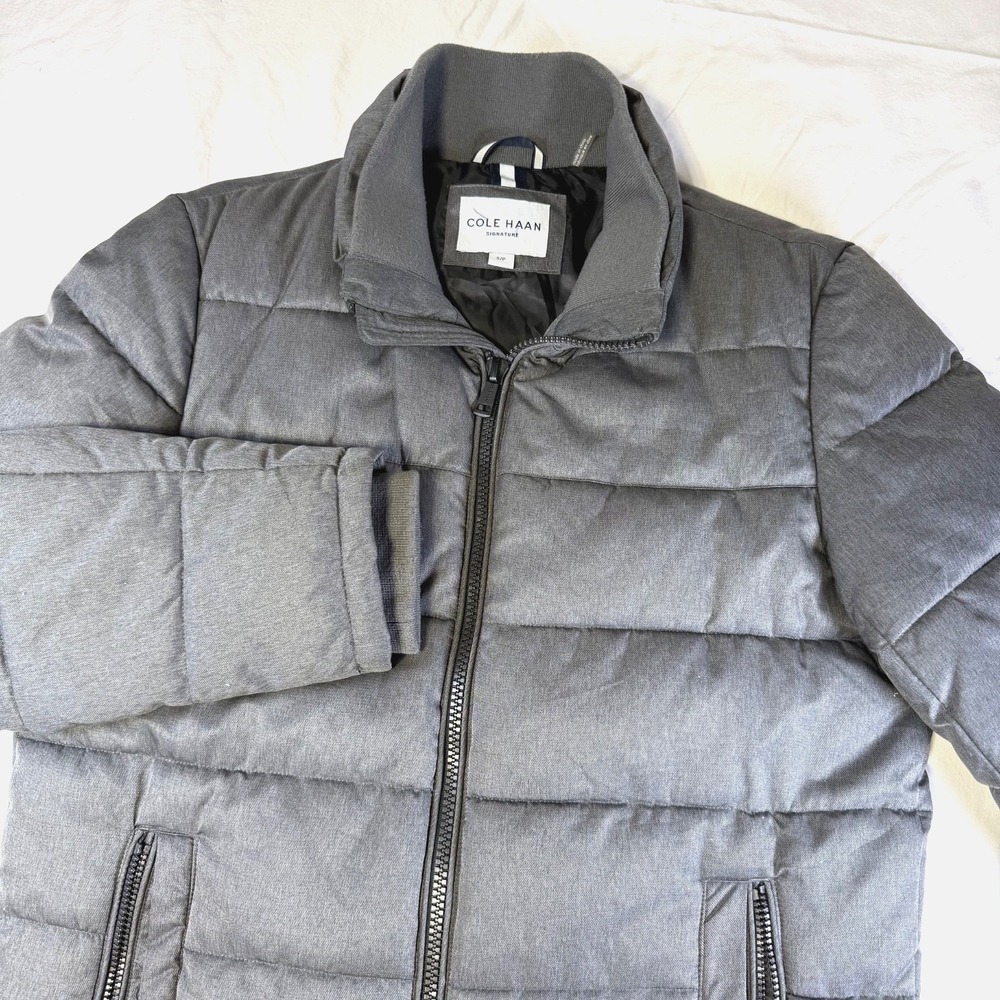 Cole Haan Signature Women's Small Petite Puffer Jacket Gray Full Zip Pockets
